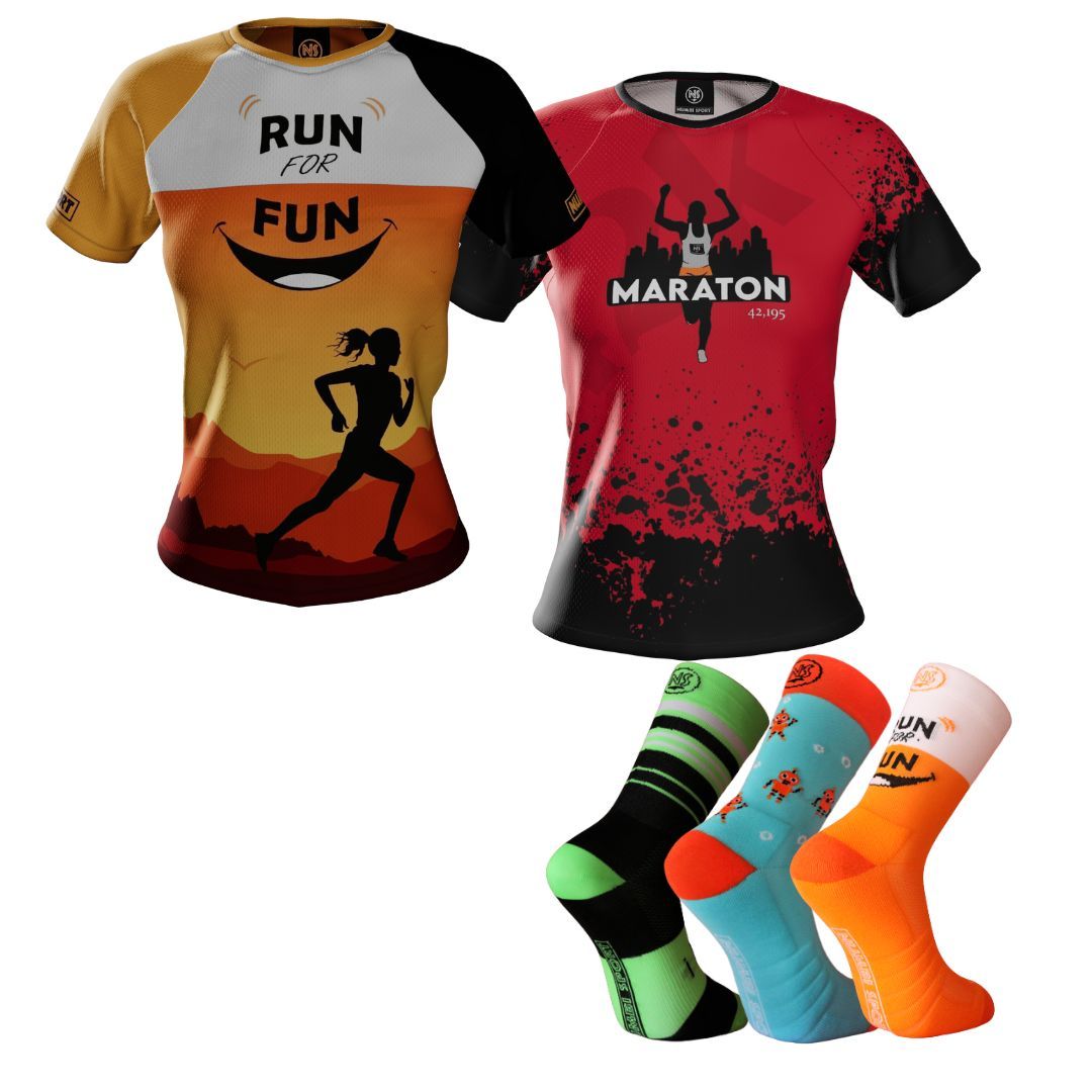 superpack_especial_running_mujer Super pack running mujer, compuesto por 2 camisetas de running y 3 calcetines técnicos